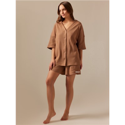 Пижама женская (рубашка, шорты) SL HOME Soft Home, размер 48-50, кофейная