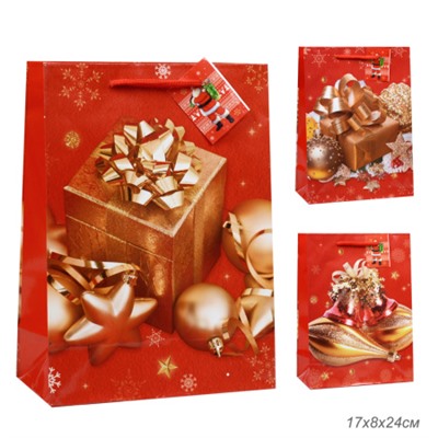 Пакет подарочный Новый год 17х24х8 / 1700S /уп 12/960/128г/м2 микс
