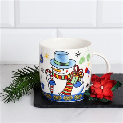 Кружка новогодняя 360 мл / Q447 /уп 72/ (Снеговик синий)
