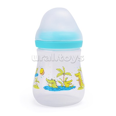 Бутылочка для кормления с  широким горлом и силиконовой соской молочной с антивакуумным клапаном, 250 мл