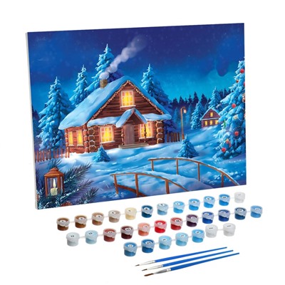 Новогодняя картина по номерам на холсте с подрамником «Новый год! Рождественский вечер», 30×40 см