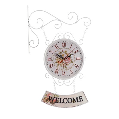 Часы настенные двусторонние, на подвесе WELCOME, d=23 см, 47×31 см, 2хАА, белые