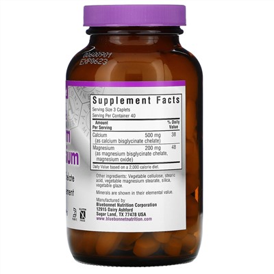 Bluebonnet Nutrition, хелаты магния и кальция, 120 таблеток
