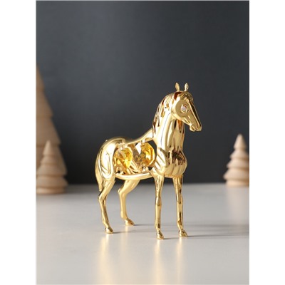 Фигурка металл «Лошадь» с 4 жёлтыми хрусталиками, 9×3×9 см