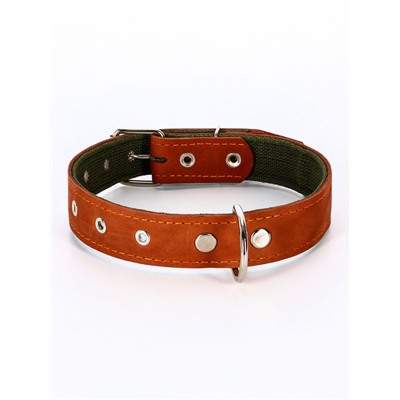 Ошейник комбинированный безразмерный, кожа/брезент, 65×3.5 см, ОШ 31-61 см, коричневый