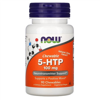Now Foods, 5-гидрокситриптофан, натуральный цитрусовый вкус, 100 мг, 90 жевательных таблеток