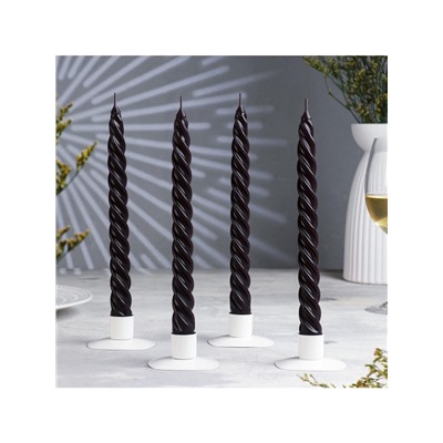 Набор свечей витых, 2.3×24.5 см, 5 ч, 50 г, 4 шт., чёрный