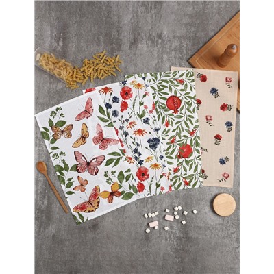 Набор полотенец Доляна «Луговые цветы» 28×46 см - 4 шт., 100% хлопок, вафля 160 г/м²