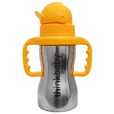 Think, Thinkbaby, Thinkster of Steel, стальная бутылочка, оранжевая, бутылочка с 1 соломинкой, 290 мл (10 унций)