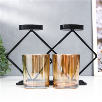 Подсвечник на 2 свечи «Флокс», металл, стекло, d=5 см, чёрный, 8.5×21×23 см