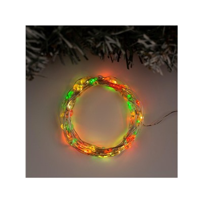 Гирлянда «Нить» 5 м роса, IP20, серебристая нить, 100 LED, 2 режима, батарейки AAх3 (нет в комплекте), свечение мульти (RGB)