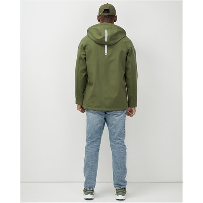 Ветровка спортивная мужская с капюшоном softshell цвета хаки 9563Kh