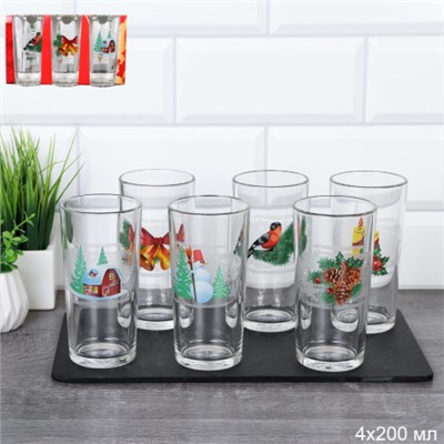 Стакан 6 штук 250 мл "Зимние узоры" / Д046/133 /уп 6/ высокий Новогодний