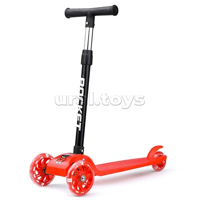 Самокат трёхколёсный ROCKET колёса световые PU, цвет красный