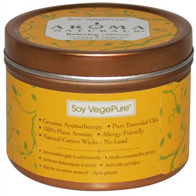 Aroma Naturals, Soy VegePure, Свеча с лавандой и мандарином, оказывающая расслабляющее действие, 2,8 унции (79,38 г)