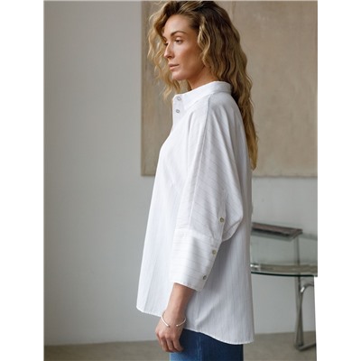 Блузка в полоску с цельнокроеным рукавом 3/4 из хлопка с добавлением льна