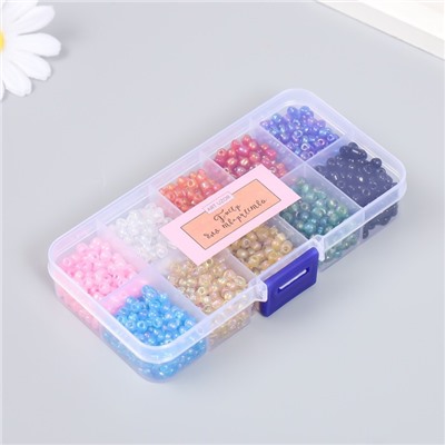 Бисер стекло 6/0 в шкатулке 10 делений «Разноцветный», 1 деление=10 г, 12.8×6.5×2.2 см