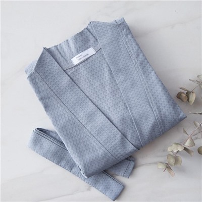 Халат вафельный мужской удлинённый Экономь и Я размер 46-48, цвет серый, 100% хлопок, 200 г/м²