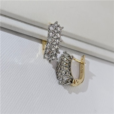 Серьги ювелирная бижутерия Итальянское золото (покрытие желтое 14к), вставка: фианиты, цвет: прозрачный, арт.313.304