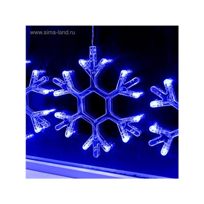 Гирлянда «Бахрома» 2.4×0.9 м с насадками «Снежинки», IP20, прозрачная нить, 150 LED, свечение синее, 8 режимов, 220 В