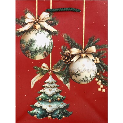 Пакет подарочный новогодний ламинированный, «Ёлки и шары», 18×10×22.3 см