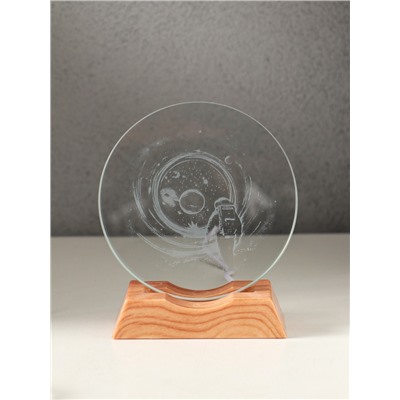 Световая фигурка стекло «Диск. Голограмма: Высадка космонавта на луну», 5×LED, d=10 см, USB, 10×4×11.4 см