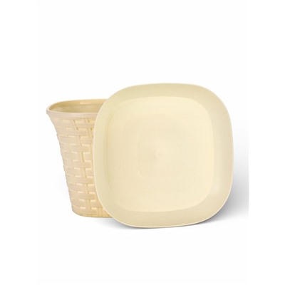 Кашпо для цветов «Ротанг», 3.4 л, 20.9×20.9×15 см, пластиковое, с поддоном, бежевое