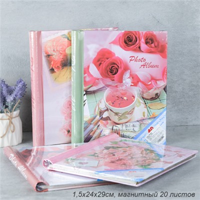 Фотоальбом магнитный 20 листов Цветы / 3032N /уп 40/микс 4 вида