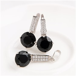 Комплект ювелирной бижутерии коллекция "Дубай" серьги и кулон, покрытие посеребрение, вставка: фианиты и цирконы, цвет: черный и прозрачный, арт.414.012