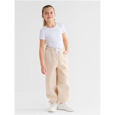 Брюки для девочки с начёсом MINAKU: Exclusive print, бежевые, Oversize рост 116 см