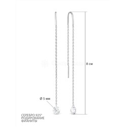 Серьги-продёвки из серебра с фианитами родированные 925 пробы 111014_001