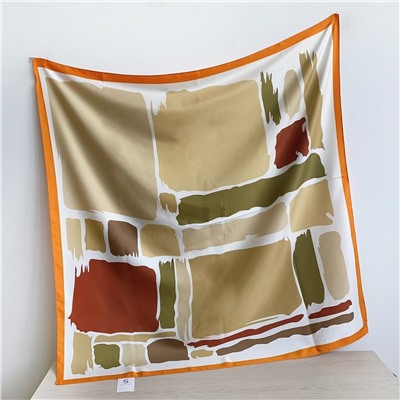 Платок шелковый на голову и шею весенний, мультицвет