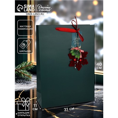 Пакет подарочный «С Новым годом», с ёлочной игрушкой и шильдиком, 31×40×11 см