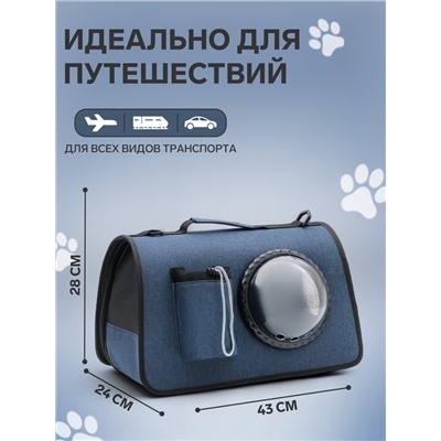 Сумка - переноска, 43×24×28 см, с органайзером и иллюминатором, синяя