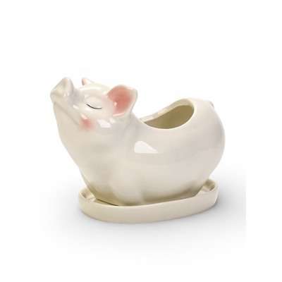 Декоративный горшок для цветов «Поросёнок», керамический, 150 мл, 12×6×10 см, с поддоном, белый, Greengo