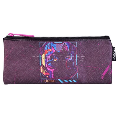 Пенал "Label. Cyber Cat" 21,5x9x1 см, плоский для 35 предметов, на молнии, искусственная кожа до -40C с антивандальной фактурой, с подкладом