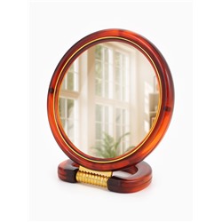 Зеркало настольное, с увеличением, круглое, двустороннее, настенное, 14.5×22 см, (d=12 см), цвет янтарный