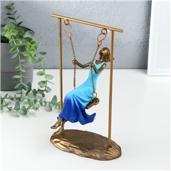 Фигурка полистоун «Девушка в небесно-голубом платье на качелях», бронза, 16×11×26 см