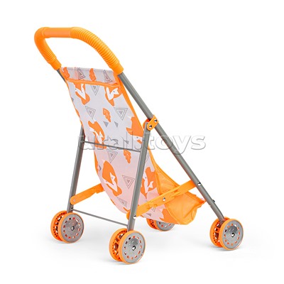 Коляска кукольная (металлическая, складная, цвет оранжевый, с принтом) в пакете