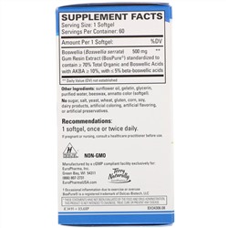 Terry Naturally, BosMed 500, усиленного действия, босвеллия повышенной эффективности, 500 мг, 60 мягких таблеток