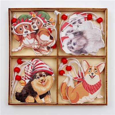Елочные игрушки в деревянной подарочной упаковке, 12 шт., 13×13×2 см