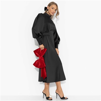 Платье приталенное из атласа, Притяжение элегантности (чёрная магия)