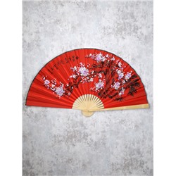 Веер 63 см бамбуковая основа Малиновый с Цветами / 622-12 /уп 75/742905