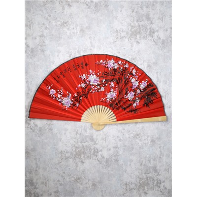 Веер 63 см бамбуковая основа Малиновый с Цветами / 622-12 /уп 75/742905