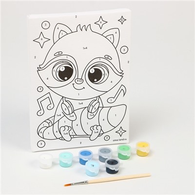 Картина по номерам для детей «Енот с наушниками», 21×15 см