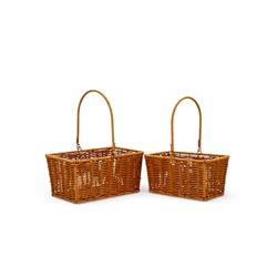 Корзина плетёная для хранения Fatum, с ручкой, пластиковая, коричневая, набор 2 шт.