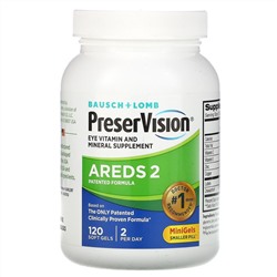 Bausch & Lomb, PreserVision, AREDS 2 Formula, добавка для здоровья глаз с витаминами и минералами, 120 мягких таблеток