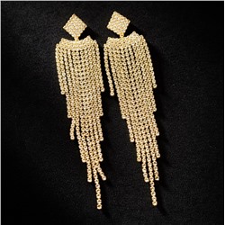 Серьги длинные женские вечерние со стразами, цвет: золотистый и прозрачный, арт.012.052