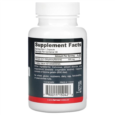 Jarrow Formulas, хризин, 500 мг, 30 капсул