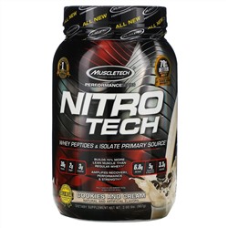 Muscletech, Nitro Tech, сывороточный изолят + смесь для набора сухой мышечной массы, вкус печенья с кремом, 907 г (2 фунта)